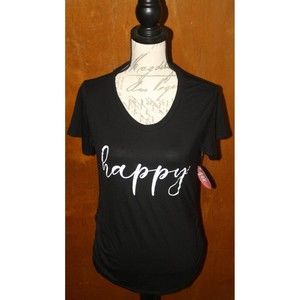 Rag Doll "Happy" Maternity Top Black SS Women's Baby Tee NWT